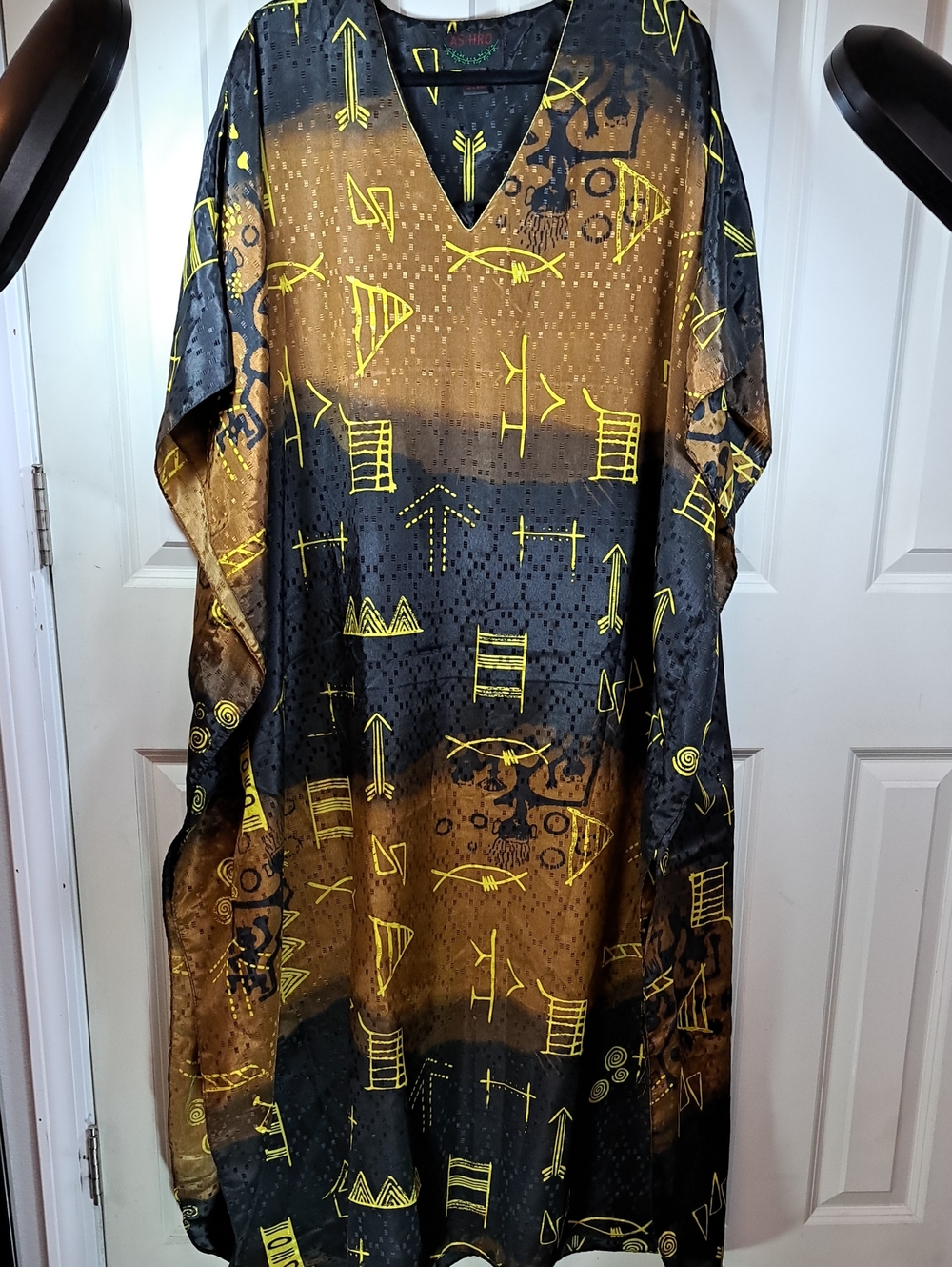 Ashro Black and Yellow Geometric Print Kaftan